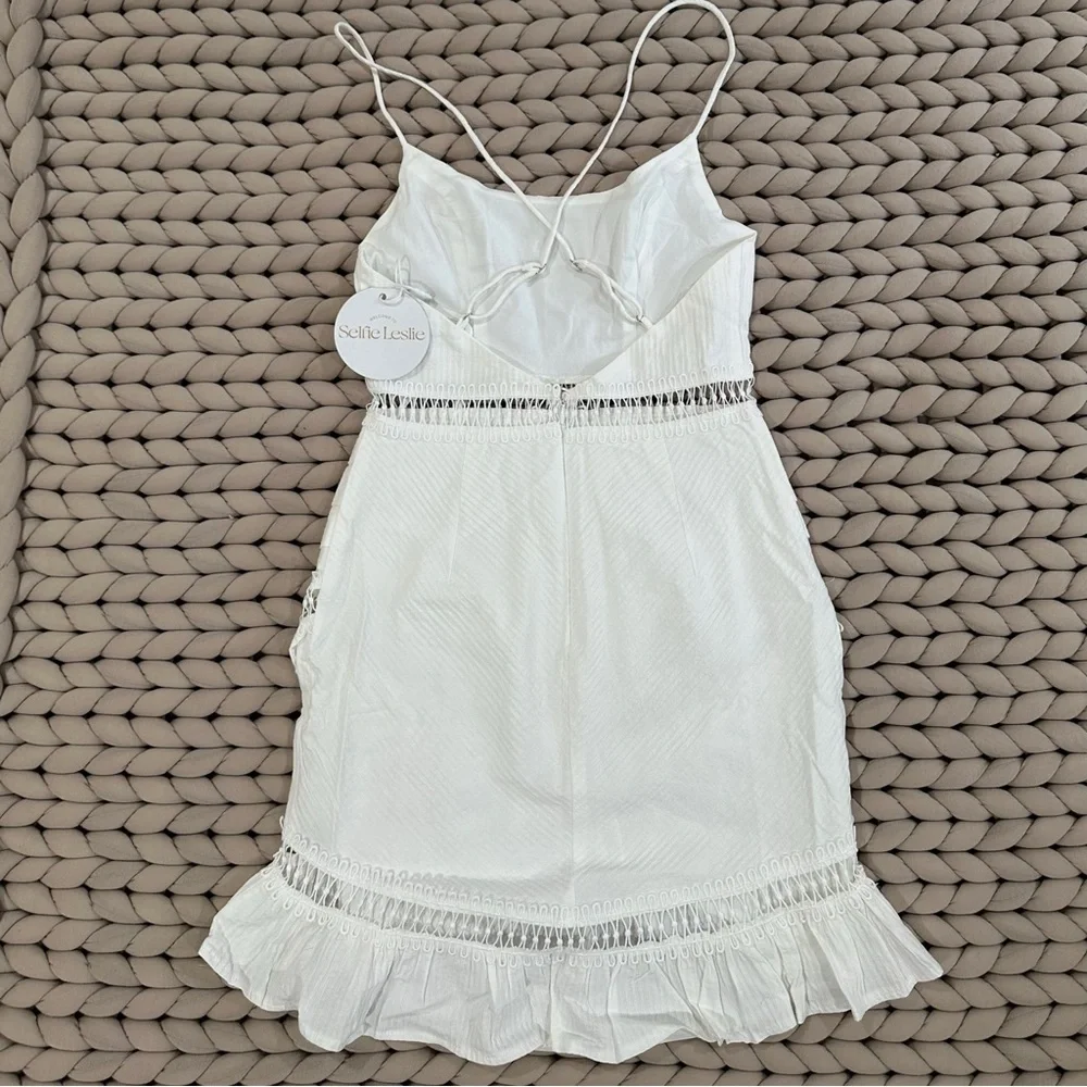 Selfie Leslie White Lace-Trim High-Low Spaghetti Strap Dress - Picture 2 of 3
